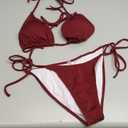 Zuvebamyo Women's Two Piece Bikini Swimsuit Sexy Ribbed Triangle Top Bathing Suits String Cheeky Bikini Sets (Medium, Burgundy)