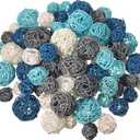 Patelai 72 Pcs Wicker Rattan Balls Decorative Balls for Vase Centerpiece Bowls Orbs Filler for Spring Summer Craft Home Decor, 4 Sizes(Dark Blue, Sky Blue, Gray, White)