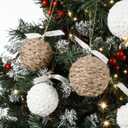 24 Pcs 2" 2.4" 2.8" Christmas Ball Ornaments Boho Farmhouse Hanging Jute Rope Gift Balls Rustic Vintage Burlap Neutral Christmas Tree Decorations for Home Decoration Holiday Party Supplies