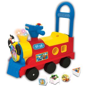 Disney Kiddieland Mickey Mouse Play n' Sort Activity Train Ride-On with Music, Lights, Shape Blocks, Engine & Whistle Sounds, Toddler Push Toy for Ages 1236 Months