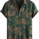 Mens Hawaiian Shirt Short Sleeve Button Down Tropical Shirts Casual Floral Summer Beach Shirt (Small, Dark Green Flower)