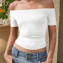 Fisoew Off The Shoulder Tops for Women - Going Out Summer Short Sleeve Shirts Cute Y2k Sexy 2026 Date Basic Outfits (White, S)
