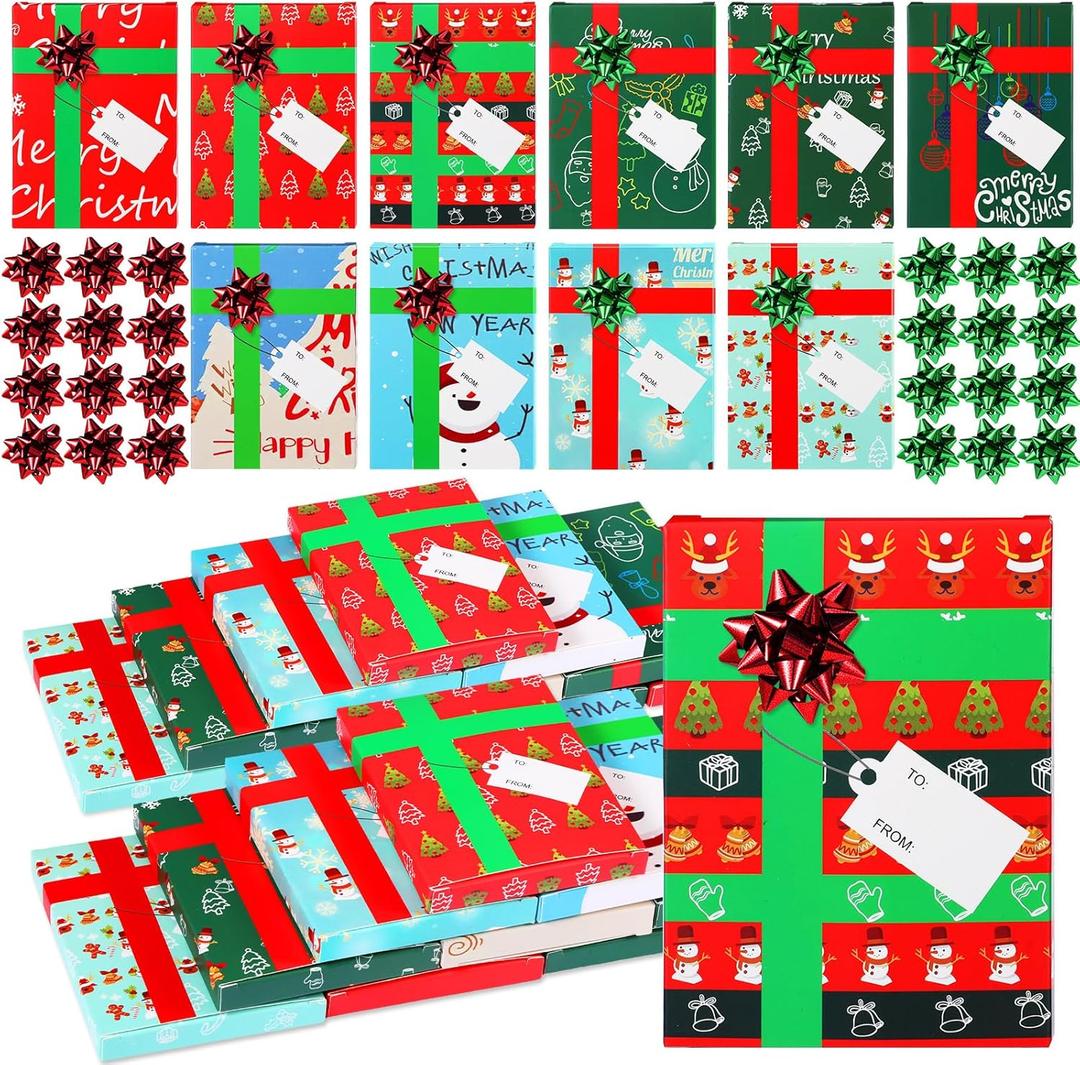Zhanmai 50 PCS Christmas Gift Card Box Holder with Bows and Tags Merry Christmas Gift Cards Present Wrap Boxes Mini Favor Boxes for Xmas, Holiday, Baby Shower Birthday Party Decoration(Cute Style)