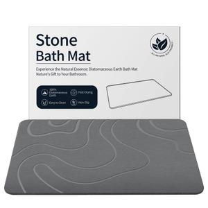 Stone Bath Mat for Bathroom, Diatomaceous Earth Shower Mat, Quick Dry, Grey | Fast Drying, Super Absorbent, Natural Diatomaceous Earth, Non-Slip Design, Easy to Clean 