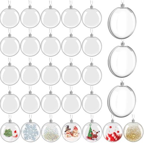 30 PCS Clear Ornament Balls,3.15 Inch Christmas Fillable Ornament Ball,Plastic Hanging Photo Picture Holder Balls for Christmas Tree,DIY Craft,Holiday,Wedding Decorations
