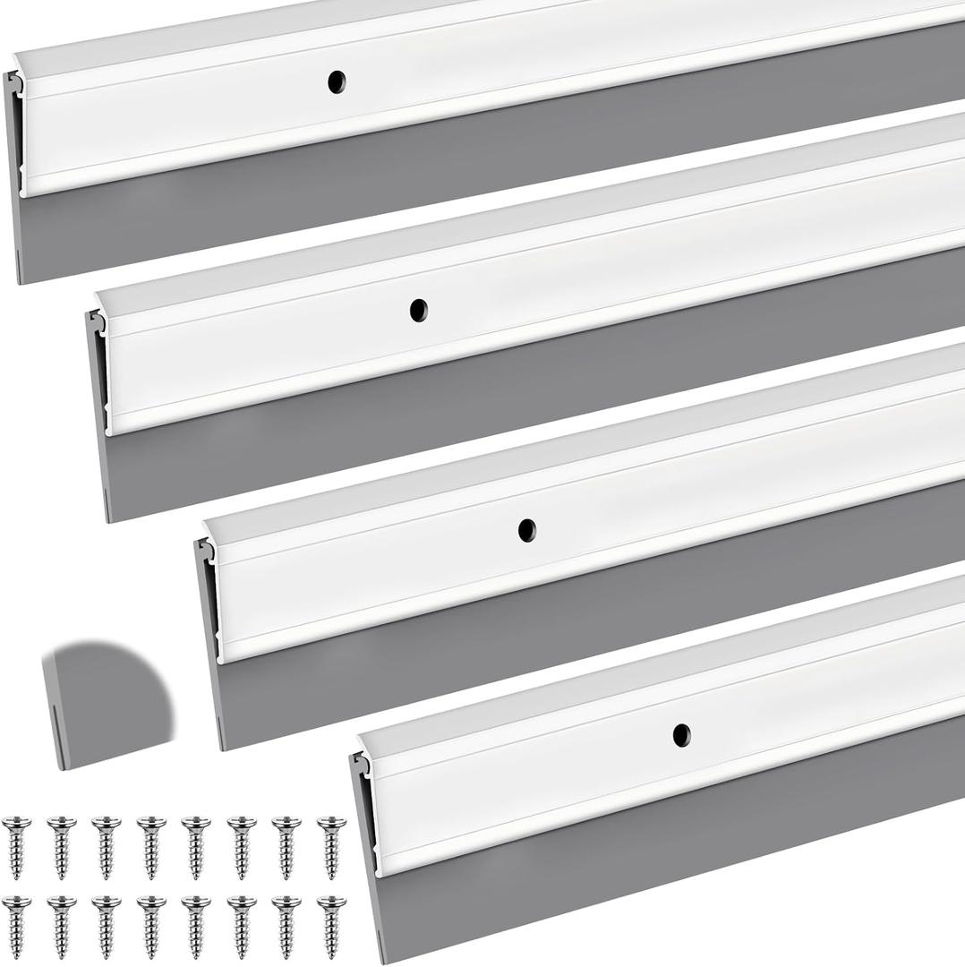 FoldTier 4 Pcs Slotted Door Sweep for Bottom of Door Exterior and Interior, 2-1/8 x 36 Inch, Aluminum Threshold Seal with Flexible Split Rubber, Weather Stripping Draft Dust Noise Stopper
