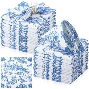 24 Pcs Blue Cloth Napkins Country French Dining Napkins 18" x 18" Blue Floral Reusable Cloth Napkin Rustic Table Decorative for Fall Christmas Holiday Party Supplies
