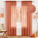 MIULEE Burnt Orange Linen Textured Sheer Curtains 72 Inches Long for Bedroom/Living Room Semi Transparent Farmhouse Fall Decor Window Net Panels with Rod Pocket 2 Panels W 54 x L 72 Inches