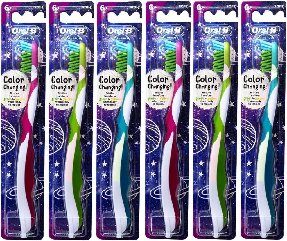 Oral-B Pro-Health Junior CrossAction Galaxy Toothbrush, Ages 6+, Soft - Pack of 6 (1 Count (Pack of 6), Blue,green,pink,purple)