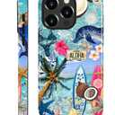 Case for iPhone 15 Pro Max, Hybrid Heavy Duty 2 in 1 Full Body Rugged Shockproof Protection Glossy Case for iPhone 15 Pro Max - Coconut Ocean Inspired Style