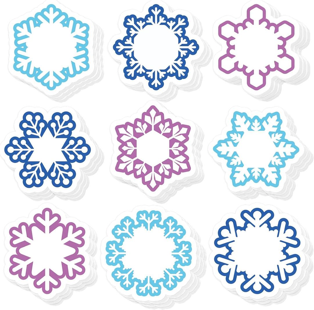 JarThenaAMCS 27Pcs Winter Snowflake Sticky Notes Blue-Purple Snowflake Shaped Self Adhesive Notepad Memo Pad Removable for Christmas Xmas Home Office Supplies, 9 Styles