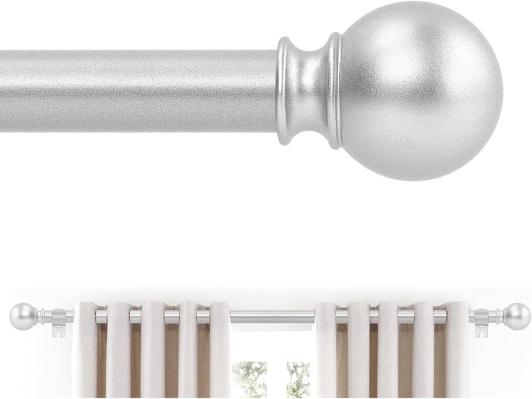 Silver Curtain Rods 18 to 60 Inches(1.5-5 Feet), 5/8 inch Splicing Drapery Rods, Small Curtain Rods Set, Size: 18''-60'', Silver