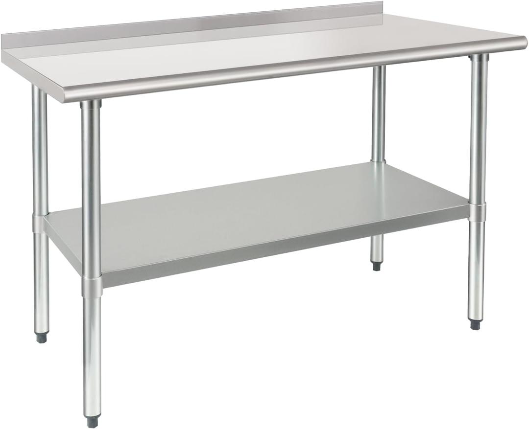HARDURA Stainless Steel Table Prep & Work Table 24 x 48 Inches NSF Heavy Duty Commercial with Undershelf and Backsplash for Restaurant Kitchen Home and Hotel