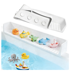 Splash Guard for Bathtub, Silicone Bathtub Splash Guard with Suction Cups, Bath Toys Holder Shelf, Bath Tub Side Tray for Bathroom Storage and Water Spill Prevention, Grey