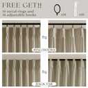 Pleated Linen Curtains 90 Inches Long for Living Room Pinch Pleat Hooks for Track System Back Tab Custom Made Memory Shape Drape Privacy Protection Khaki Living Room Bedroom Window Curtain 90 Inch