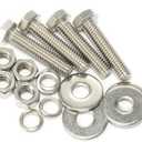 5/16-18 x 6" Hex Head Bolts with Hex Nuts and Thick Flat & Lock Washers, Fully Threaded, Stainless Steel 18-8, Plain Finish, 4 Sets (Silver)