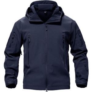 TACVASEN Men's Special Ops Military Tactical Soft Shell Winter Warm Fleece Lined Jacket Rain Hood Coat Hiking Snowboard (Large, #04-navy)