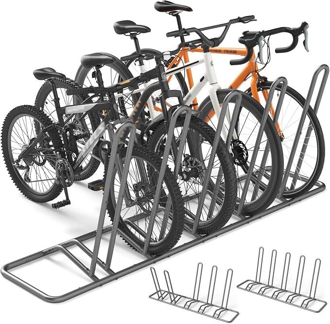 XCSOURCE Bike Parking Stand, Bike Rack Bicycle Floor Parking Stand for 5 Bikes, Adjustable Dual Purposes Bike Storage Holder for Garage, 2 Extra Floor Anchor Brackets, Indoor & Outdoor