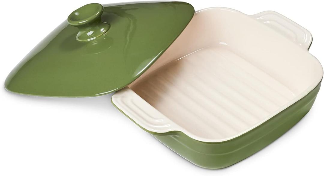 DOWAN Casseroles dish with lids, Ceramic Baking Dish With Lid, Casserole Dishes for oven, 1.6 Quarts Bakeware With Handle Oven Safe for Cooking, Dinner, Home Gift, 8 x 8 Inches, Green