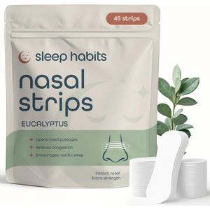 SleepHabits 45PC Breathing Strips, Non-Toxic Tested Nose Strips for Breathing & Sleep | Nasal Strips for Snoring Solution | Extra Strength for Sensitive Skin | Nasal Strips for Sleeping, Eucalyptus