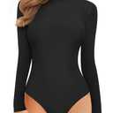 MANGOPOP Long Sleeve Bodysuits for Women Mock Turtle Neck Ribbed Body Suit Tops Medium