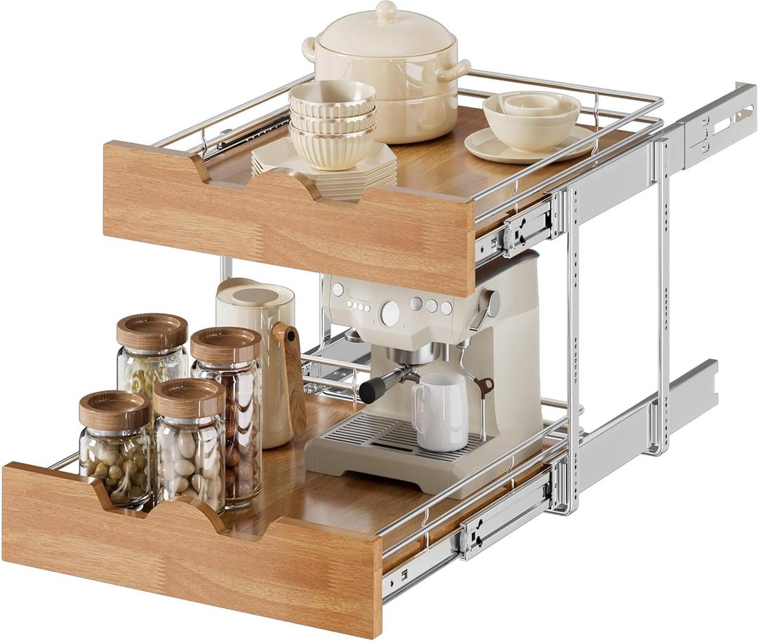 OCG Pull Out Cabinet Organizer 20" W x 21" D, 2 Tier Slide Out Shelf, Heavy-Duty Pull Out Drawer for Cabinets, Base Cabinet Organization for Kitchen, Pantry, Bathroom