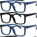 Eyekepper 5-pack Oversized Reading Glasses Square Large Frame Readers for Men and Women - 3 Black and 2 Blue +2.00