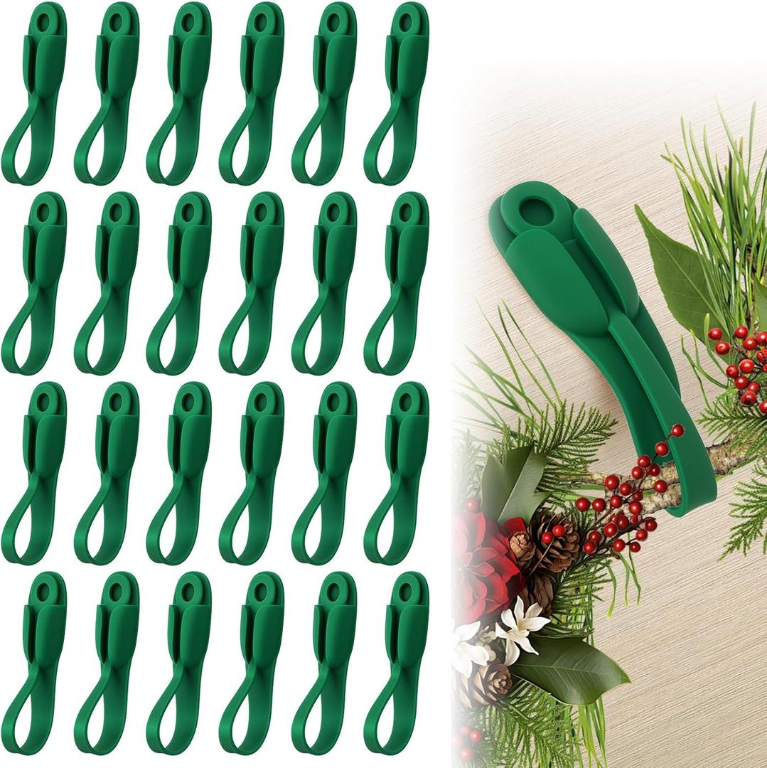 24 PCS Christmas Garland Hangers for Mantle, Fireplace Stocking and Garland Hanger, Stretchable and Reusable Silicone Adhesive Tape, Suitable for Christmas Door Frame, Staircase Decoration (24)