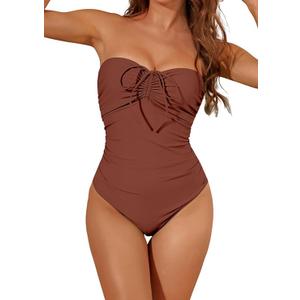 Women's One Piece Swimsuit Strapless Bandeau or Halter Bathing Suits Sexy Flattering Swimwear, XL