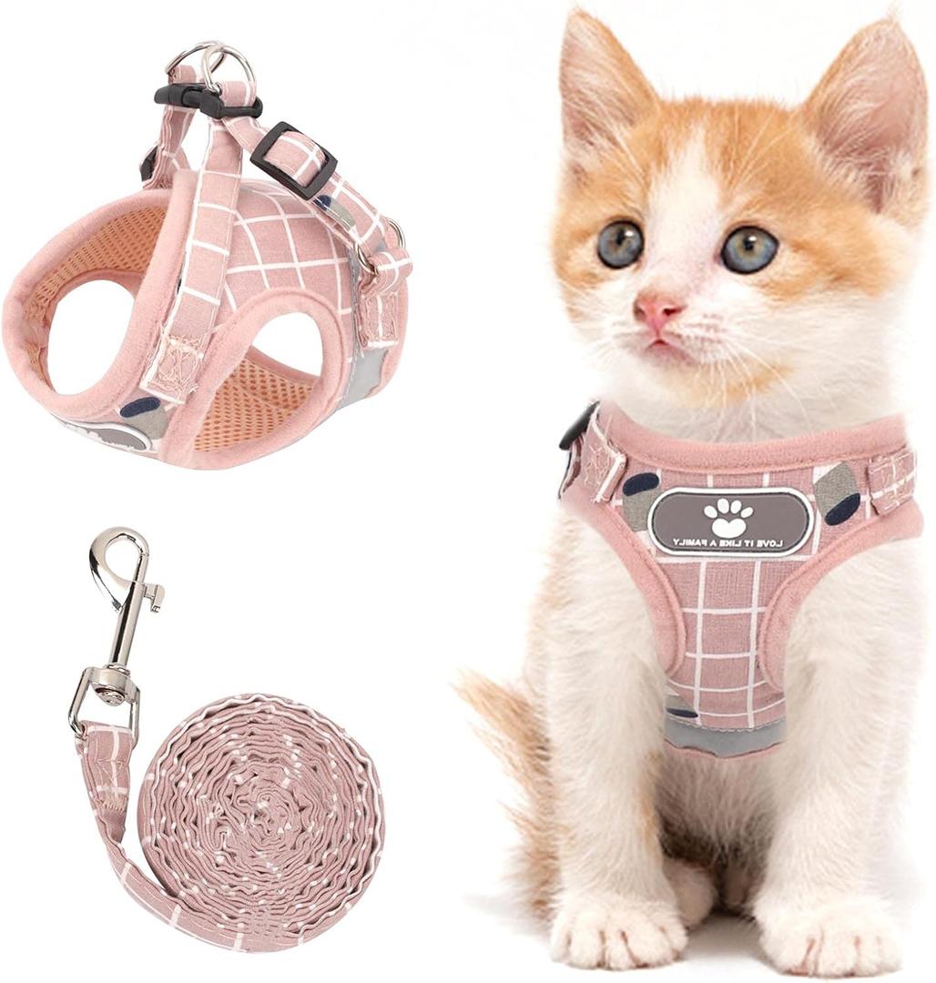 Cat & Dog Vest Harness - All Weather Mesh, Reflective Strap, Step-in Adjustable for Small Cats & Dogs (Pink-Pattern) (X-Small (Chest: 8"-9"))