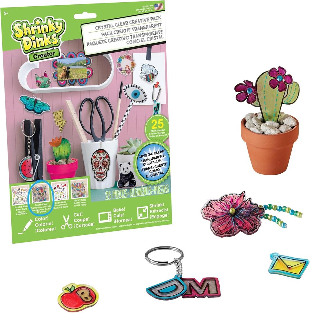 Just Play Shrinky Dinks Creative Pack, 25 Sheets Crystal Clear, Kids Art and Craft Activity Set, Kids Toys for Ages 6 Up