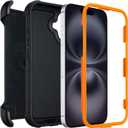 for Defender Phone Case iPhone 16 Plus Case with Clip Holster,Heavy Duty Rugged Full-Body Protective,3 Layers of Sturdy,Military-Grade Shockproof Cover for iPhone Plus 16 Case Defender(Black & Orange)