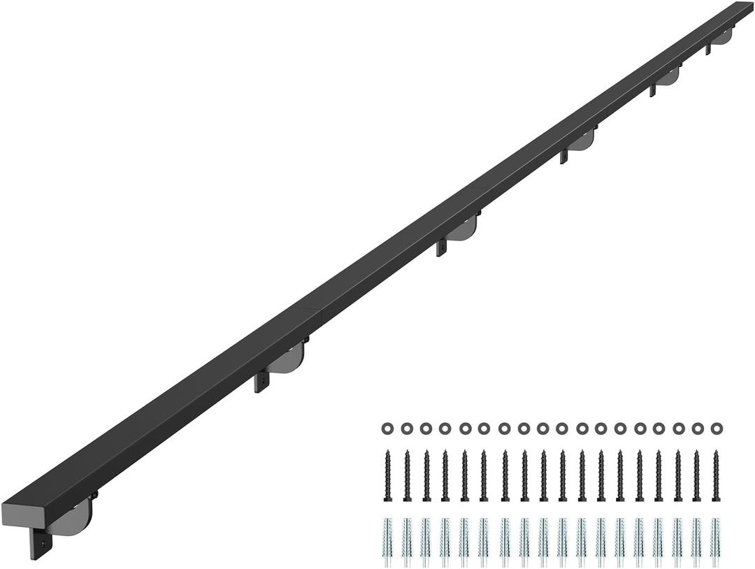 VEVOR Wall Mounted Stair Handrail, 15ft Black Aluminum Staircase Handrail Indoor, 250lbs Load Capacity, Industrial Railing Hand Rail for Steps, Square Tube for Loft Porch Deck, 6 Sections