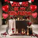Red Will You Be My Girlfriend Balloons, Confession Balloons Decor 18" Letter Balloons 1000pcs Red Artificial Rose Petals 20Pcs Heart Balloons 33ft Red Ribbon Heart Pull Flag for Valentines Day