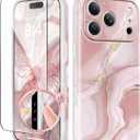 GVIEWIN for iPhone 17 Pro Case Compatible with MagSafe, with Screen Protector [Full Camera Protection] Military-Grade Shockproof Slim Magnetic Marble Phone Case for 17 Pro 6.3", Rhodonite/Pink