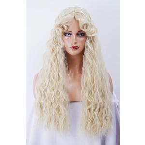 Long Blonde Wig for Women Vintage Water Wavy Gold Wig with bangs Synthetic Retro Wig for Halloween,Daily Use