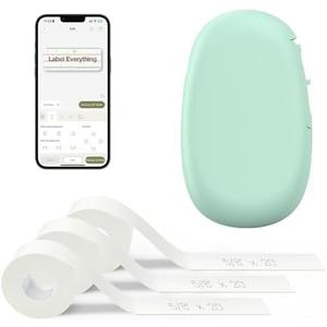 SUPVAN E10 Bluetooth Label Maker Machine with 2 Tapes, Continuous Waterproof Label, Versatile App with 35 Fonts and 1k+ Icons, Inkless Labeler for Home, Kitchen, School, Office Organization, Green