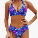 Yonique Women Two Piece Bathing Suits Push Up Bikini Set Halter Swimsuit Vintage Swimwear, size Large