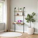 ZIOTHUM Wall Mounted Desk with Shelves, Industrial Ladder Style Floating Desk for Small Spaces, Computer Table with Storage Shelves, Rustic Pipe Bookcase for Bedroom(36x20x81in)