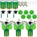 LemonRoad 57Pcs Class of 2026 Graduation Table Flower Centerpiece Includes Gold Foil Congrats Grad Vase with Artificial Flower Mini Graduation Cap for Grad Party Decorations Prom Decor(Green, Gold)