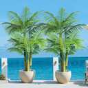 Keeplush 5ft Tall Triple Golden Cane Palm Artificial Tree Large Tropical Palm Tree UV Resistant Fake Plant in Pot for Indoor Outdoor Big House Living Room Outside Patio Office Home Decor 2Pack