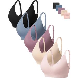 HBselect Wireless Bras for Women No Underwire, Women Comfortable Bras Seamless Padded Bras Everyday Sports Tshirt Bra (XX-Large, B: (Black/Nude/Pink/Dusty Blue/Pink)