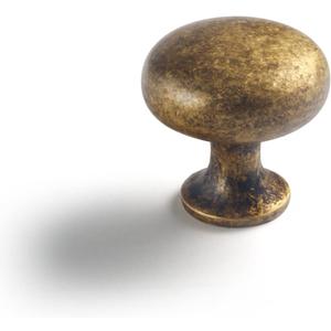 Goo-Ki Vintage Retro Antique Brass Zinc Alloy Cabinet Knob - Single Hole Center Affordable Luxury Cabinet Pull Hardware for Bedroom, Kitchen, 6 Pack (1.18 inches)