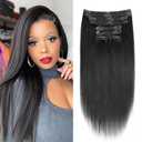 16 Inch Yaki-Straight Clip ins Real Human Hair Yaki Clip in Hair Extensions For Black Women #1B Natural Color Clip Ins Natural Blend Not Flat Soft Full Look 8pcs 120g 16 Inch