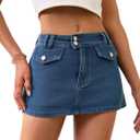 Genhoo Women's Denim Mini Skirt Sexy Low Rise Jean Skirt with Shorts Underneath 2026 Trendy Summer Casual Micro Skort (Blue)