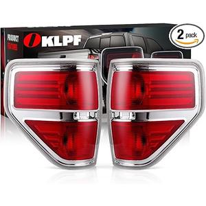 OKLPF Rear Brake Tail Lights Compatible With 2009 2010 2011 2012 2013 2014 Ford F150 F-150,Replace Silver Taillights Assembly Red Chrome Tail Lights, Not Included Bulbs, Driver and Passenger Side