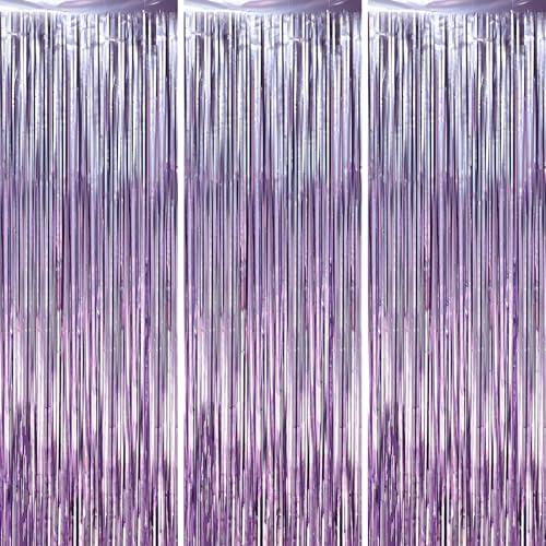 Voircoloria 3.3 x 6.6 ft Foil Fringe Backdrop Curtains, Tinsel Streamers Party Decorations, Fringe Backdrop for Birthday, Baby Shower, Gender Reveal, Graduation (3, Light Purple)