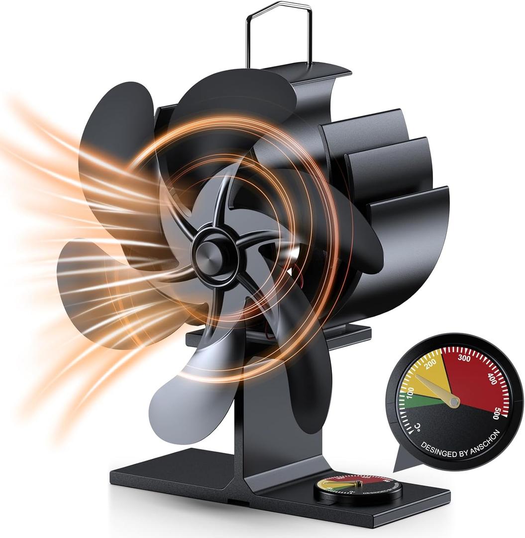 Wood Stove Fan, 6 Blades Heat Powered Fireplace Fan with Temperature Reminder, Silent Stove Top Fans, Non-Electric Fan for Wood Burning Pellet/Log Burner/Fireplace