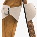 Women's Cork Footed Sandals Women Dressy Summer Beach Essentials Genuine Leather Sandals with Adjustable Buckle Comfortable Arch Support Women's Footwear Size 10