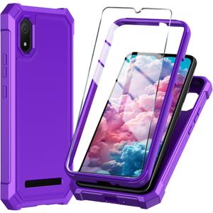 for Cloud Mobile Stratus C8 Phone Case with Tempered Glass Screen Protector,Slim Soft Silicone Full-Body Protective Cover (Cloud Mobile Stratus C8,Purple)